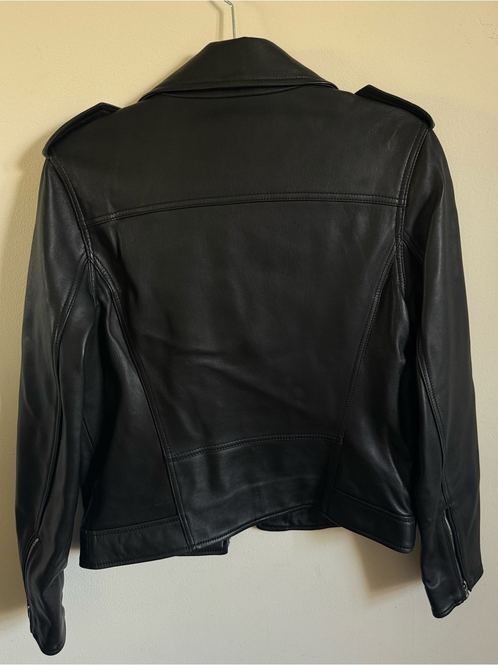 7 For All Mankind Zipper Leather Moto Jacket In Jet Black Medium - Picture 6 of 6